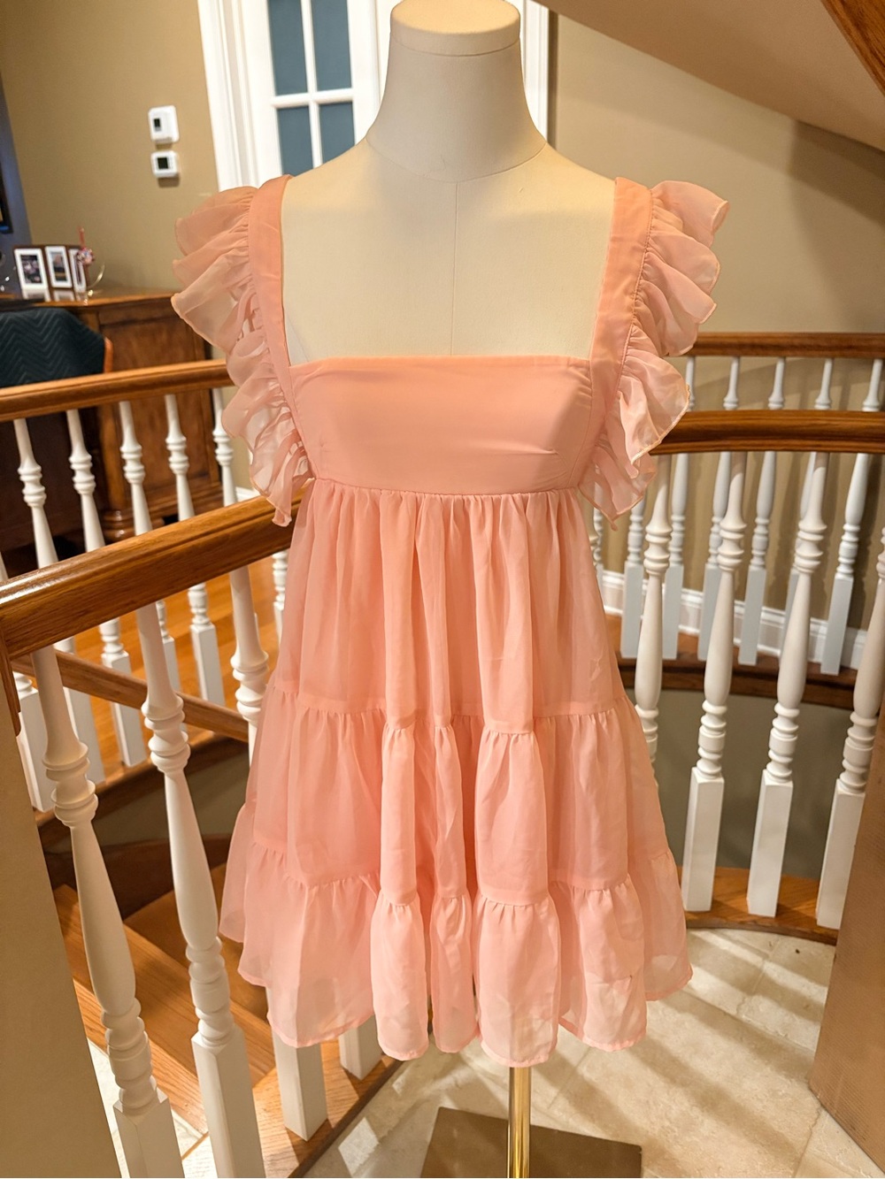 NEW Lucy in the Sky Chiffon Baby Doll Ruffle Dress Pink S - Picture 6 of 10